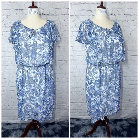 👗Like New |•ALYX•| White Blue Paisley Dress Size 18W - Picture 1 of 12